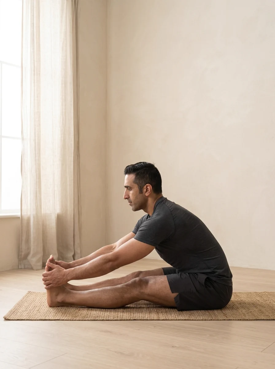 AI-generated illustration of Seated Forward Bend (Paścimottānāsana).
