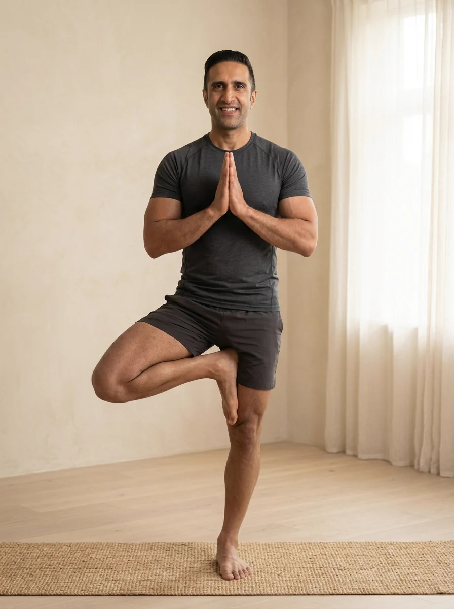 AI-generated illustration of Tree Pose (Vṛkṣāsana).